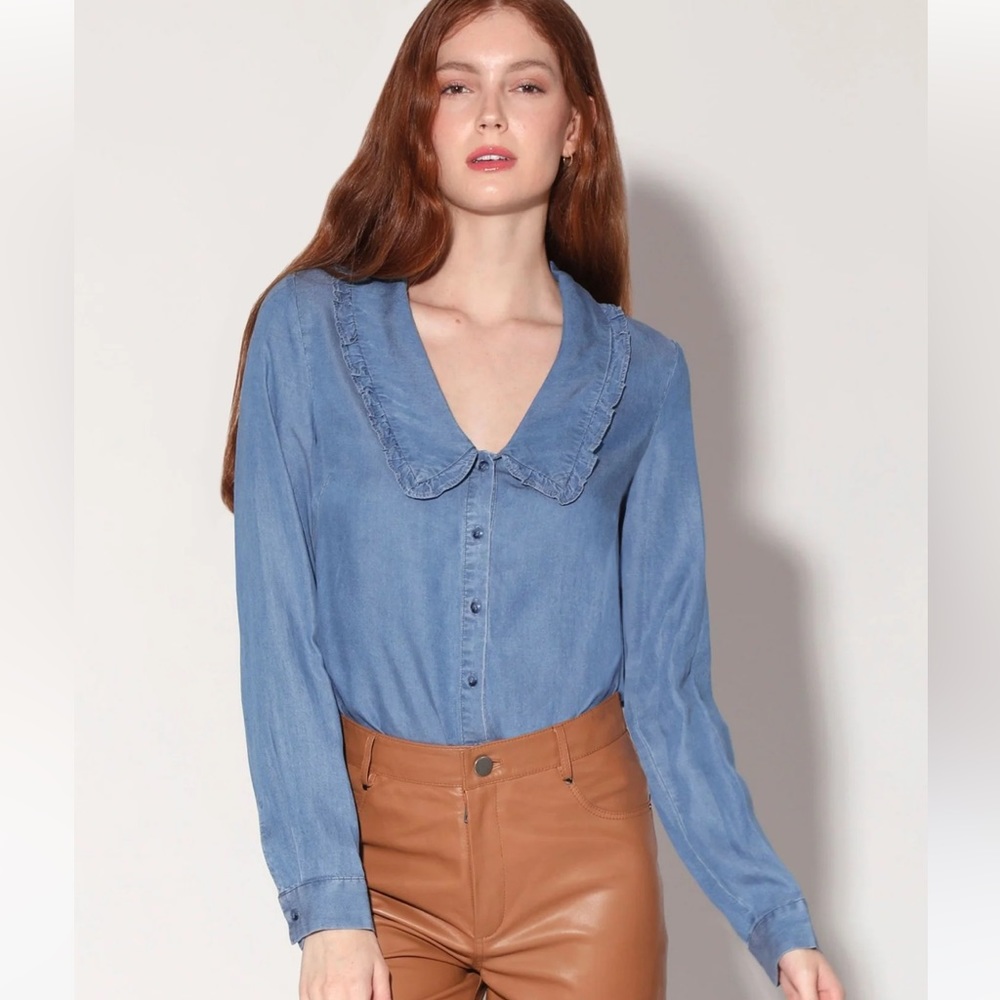 Walter Baker Rachel Top Medium Wash Vneck Longsleeve